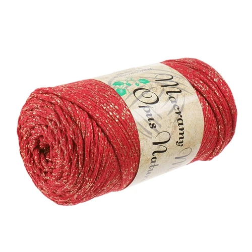 Czerwony, metalizowany sznurek do makramy