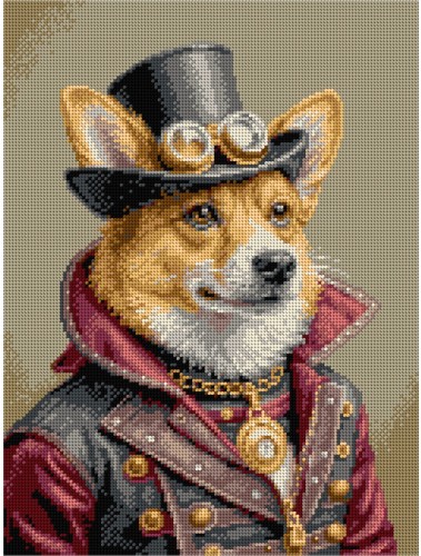 Kanwa z nadrukiem Ariadna Pies steampunk 8055