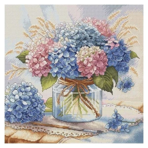 Zestaw do haftu krzyżykowego P052 hortensje w akwareli AVA Stitch